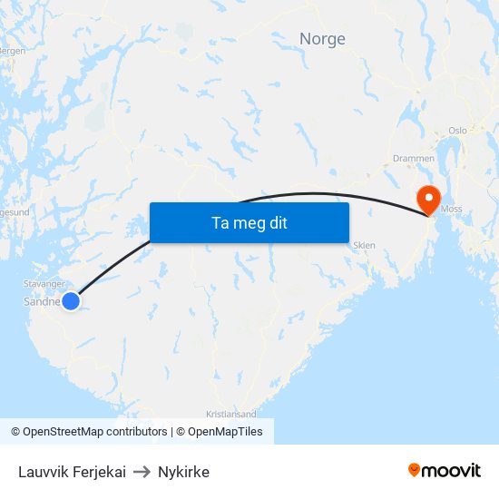 Lauvvik Ferjekai to Nykirke map