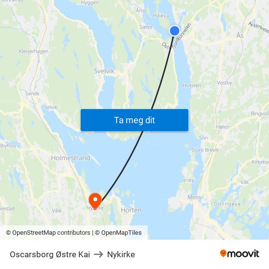 Oscarsborg Østre Kai to Nykirke map