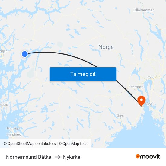 Norheimsund Båtkai to Nykirke map