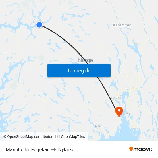 Mannheller Ferjekai to Nykirke map