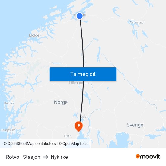 Rotvoll Stasjon to Nykirke map