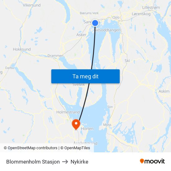 Blommenholm Stasjon to Nykirke map