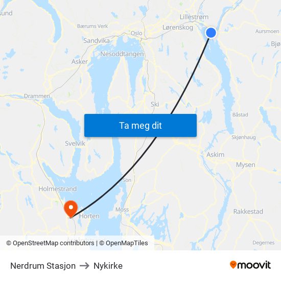 Nerdrum Stasjon to Nykirke map