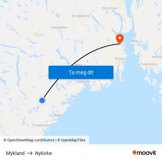 Mykland to Nykirke map