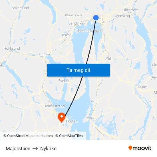 Majorstuen to Nykirke map