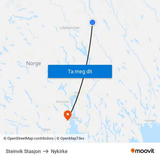 Steinvik Stasjon to Nykirke map