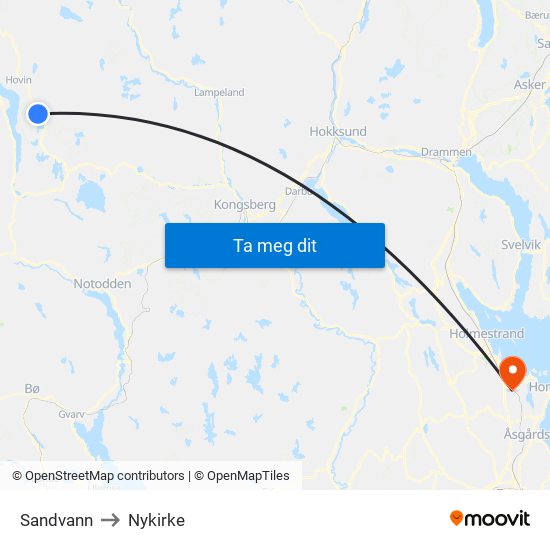 Sandvann to Nykirke map