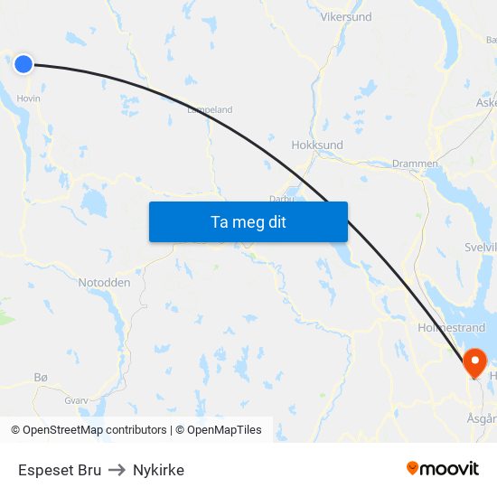 Espeset Bru to Nykirke map