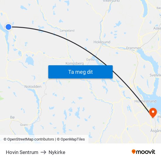 Hovin Sentrum to Nykirke map