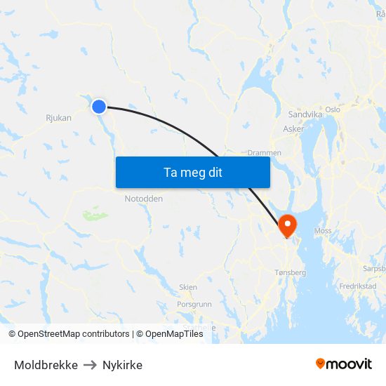 Moldbrekke to Nykirke map