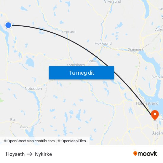 Høyseth to Nykirke map