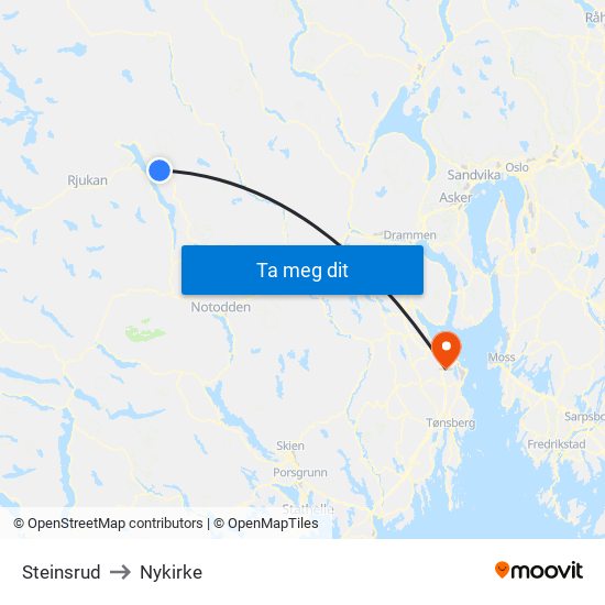 Steinsrud to Nykirke map