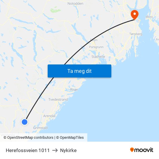 Herefossveien 1011 to Nykirke map