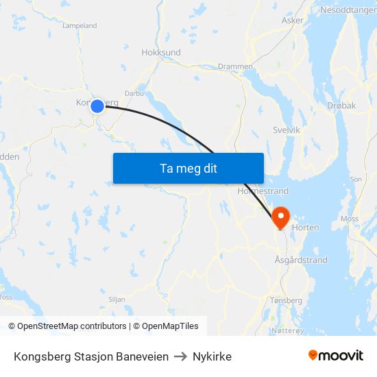 Kongsberg Stasjon Baneveien to Nykirke map