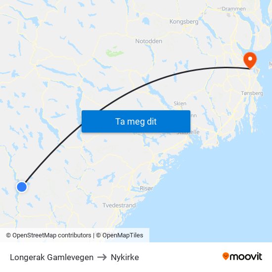 Longerak Gamlevegen to Nykirke map