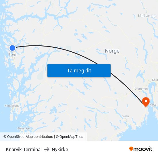 Knarvik Terminal to Nykirke map