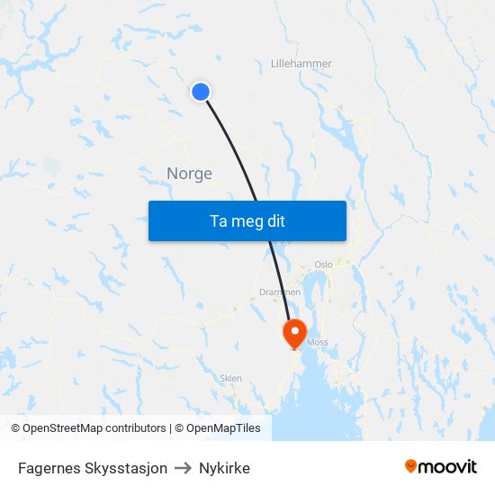 Fagernes Skysstasjon to Nykirke map
