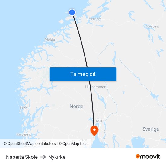 Nabeita Skole to Nykirke map