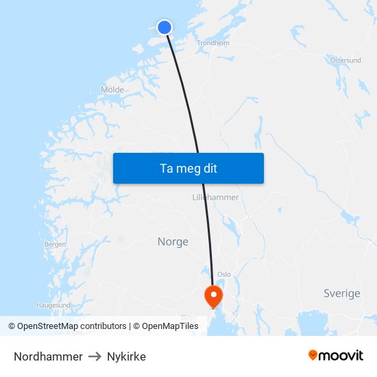 Nordhammer to Nykirke map