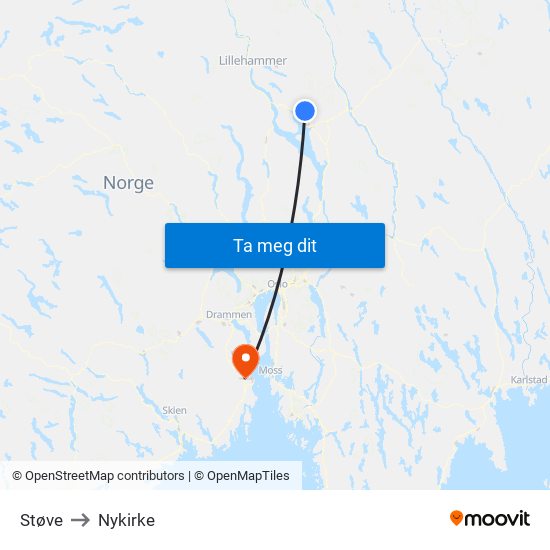 Støve to Nykirke map