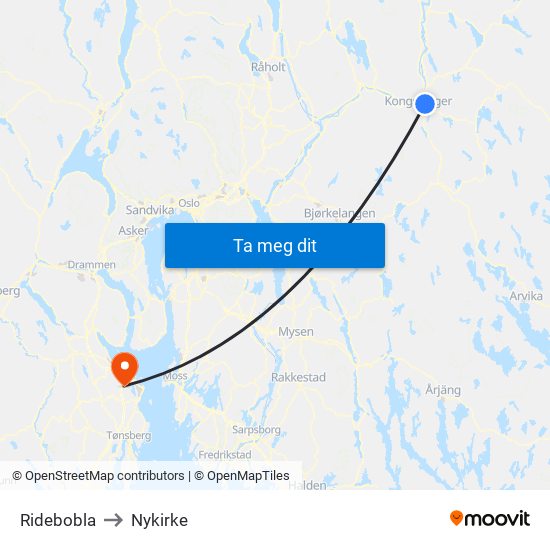 Ridebobla to Nykirke map