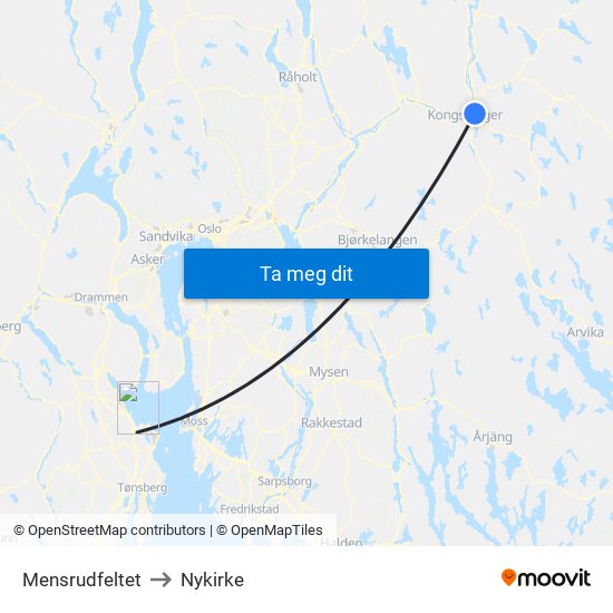 Mensrudfeltet to Nykirke map