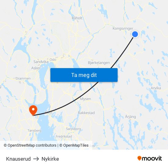 Knauserud to Nykirke map