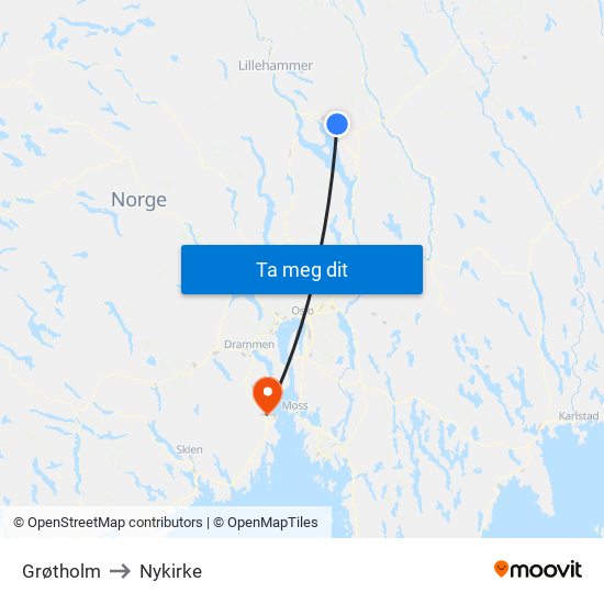 Grøtholm to Nykirke map