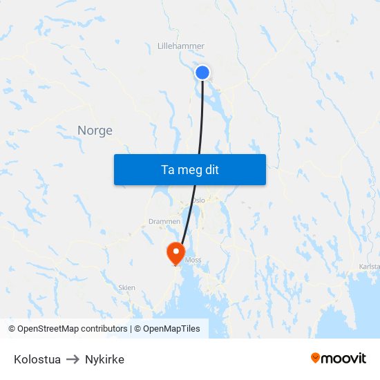 Kolostua to Nykirke map