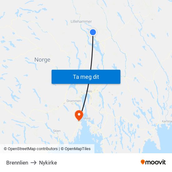 Brennlien to Nykirke map