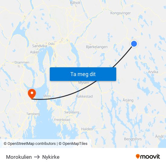 Morokulien to Nykirke map