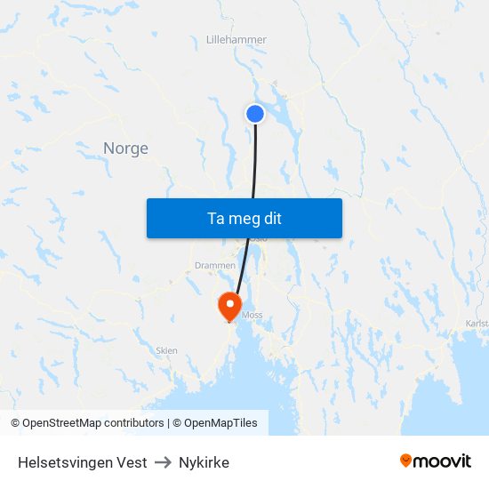 Helsetsvingen Vest to Nykirke map