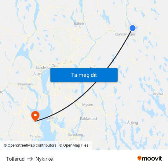 Tollerud to Nykirke map