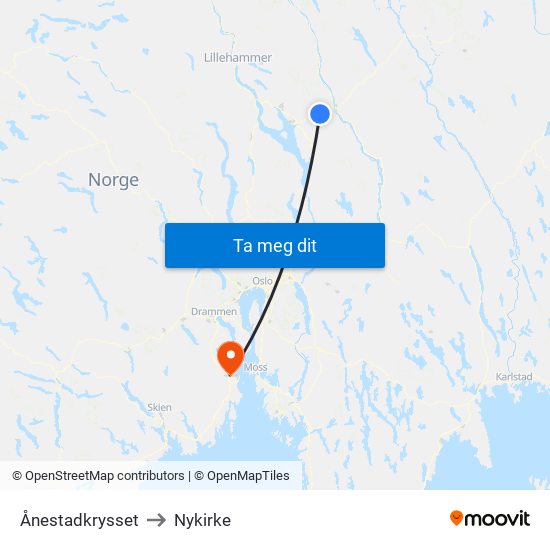 Ånestadkrysset to Nykirke map