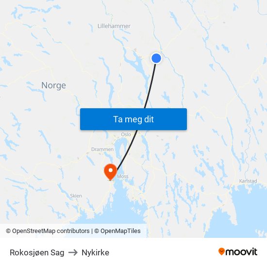 Rokosjøen Sag to Nykirke map