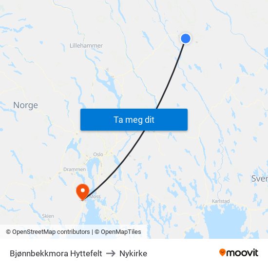 Bjønnbekkmora Hyttefelt to Nykirke map