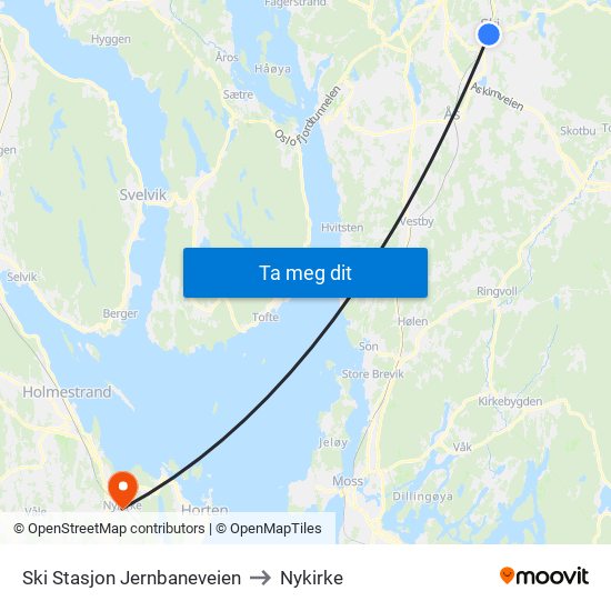 Ski Stasjon Jernbaneveien to Nykirke map