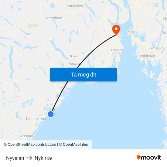 Nyveien to Nykirke map