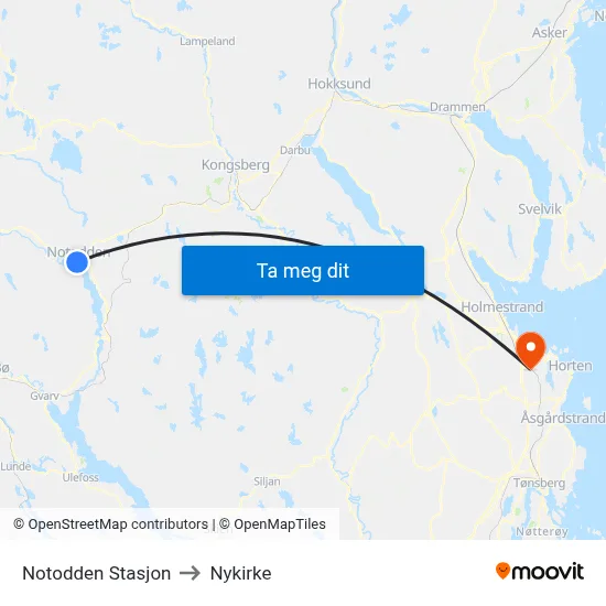 Notodden Stasjon to Nykirke map