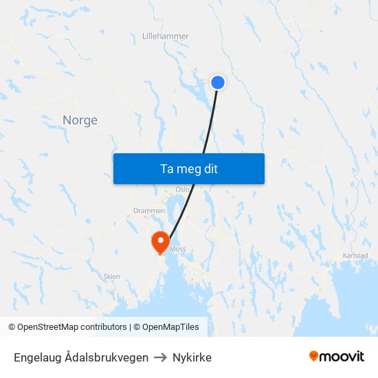 Engelaug Ådalsbrukvegen to Nykirke map