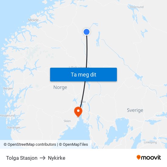 Tolga Stasjon to Nykirke map