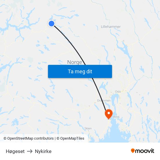 Høgeset to Nykirke map