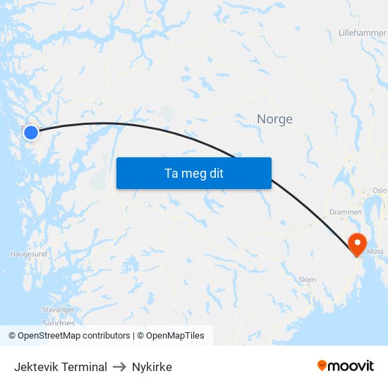 Jektevik Terminal to Nykirke map