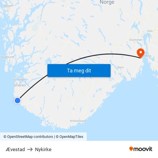 Ævestad to Nykirke map