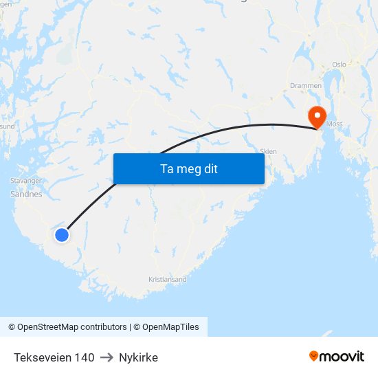 Tekseveien 140 to Nykirke map