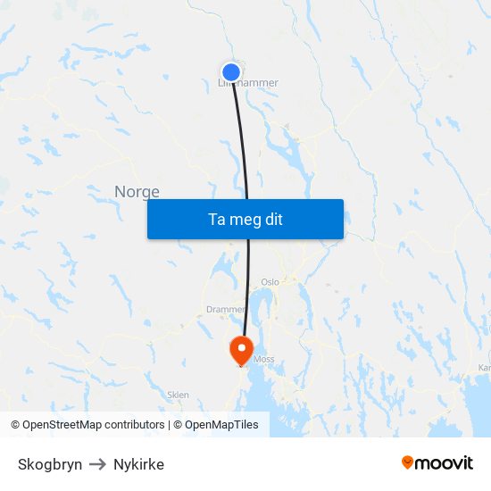 Skogbryn to Nykirke map