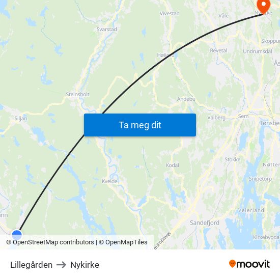 Lillegården to Nykirke map