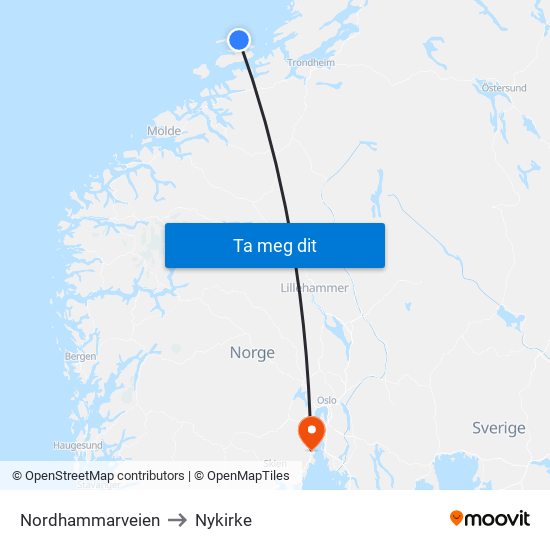 Nordhammarveien to Nykirke map