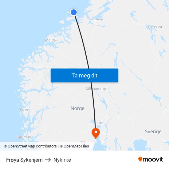 Frøya Sykehjem to Nykirke map