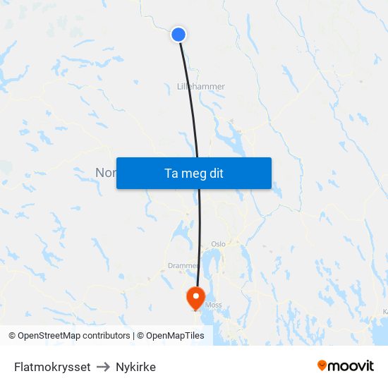 Flatmokrysset to Nykirke map